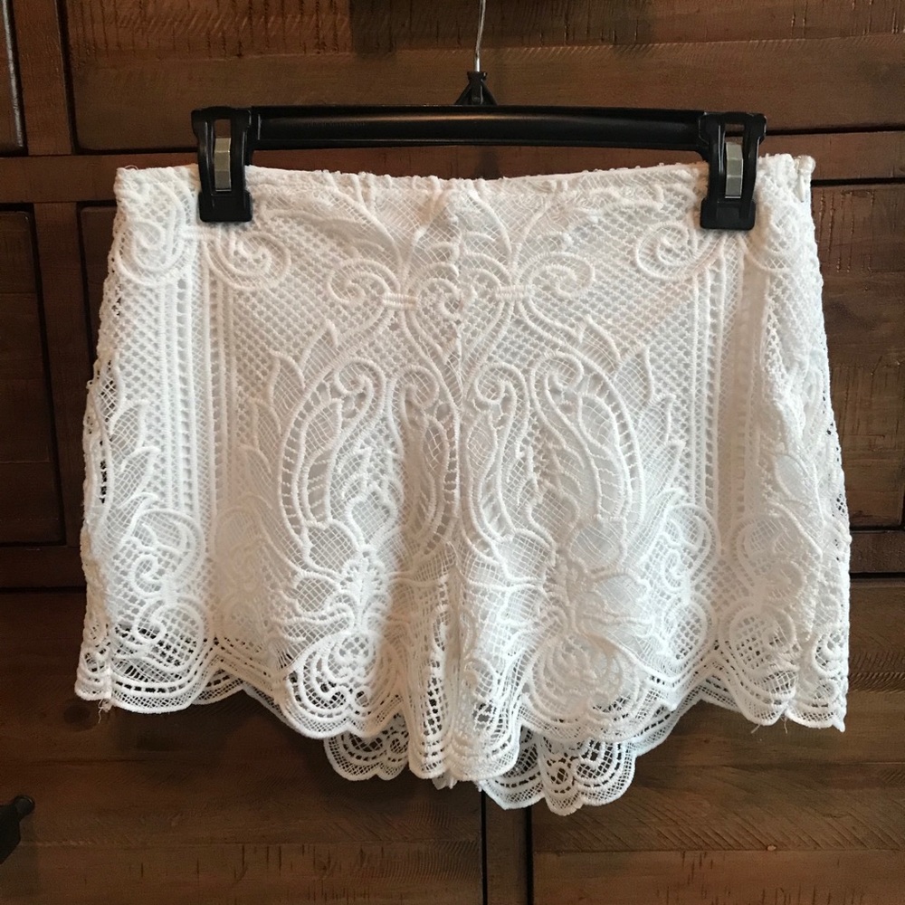White Textured High-Waisted Shorts